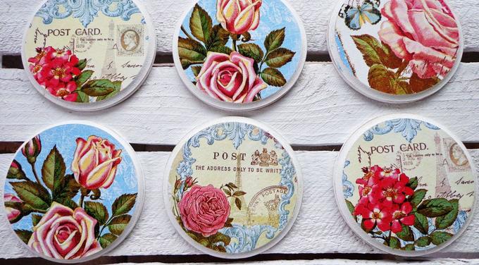 Decoupage iron: cup pads with decoupage iron method DO IT THE SAME."