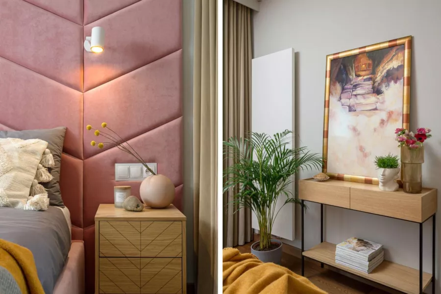 Bu apartmanda bir damla saf beyaz yok. Bunun yerine, doğaya ve birçok yeniliğe göndermeler var.